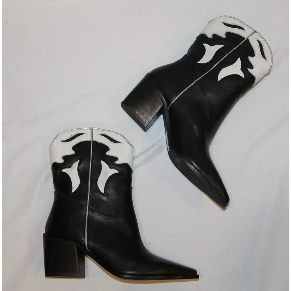 NEW‎ 42 GOLD BARTLETT LEATHER WOMEN'S COWBOY BOOTS BLACK WHITE SZ 6